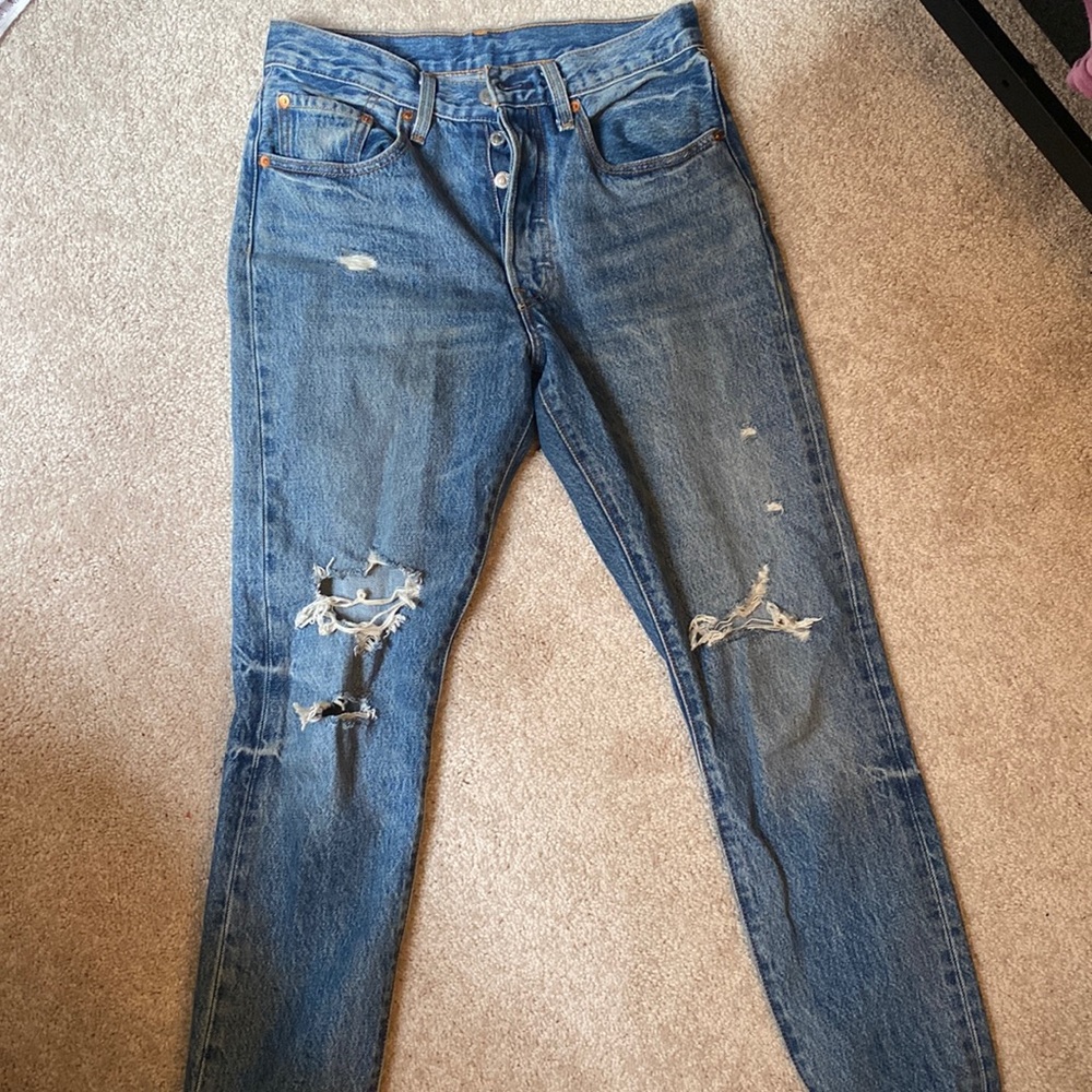 Blue Levi 501 ripped jeans